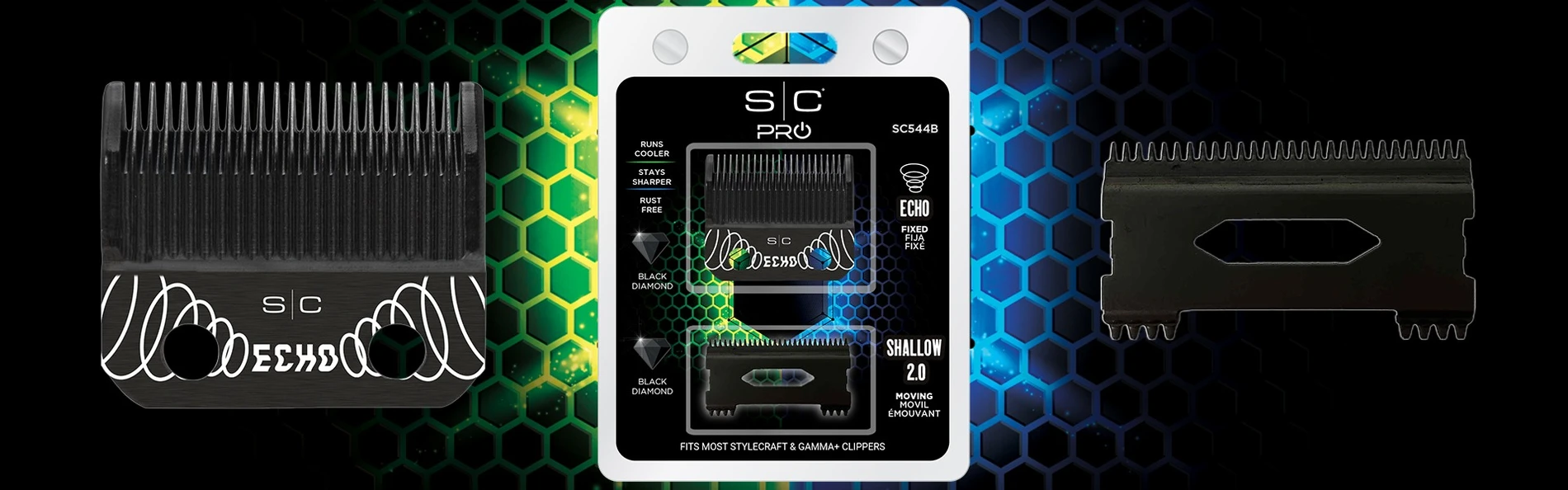 Stylecraft ECHO Faper Fixed Black Diamond Carbon DLC Hair Clipper Blade with Shallow Tooth 2.0 Cutter Set